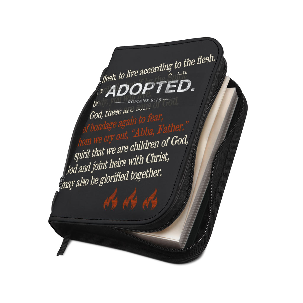 Black ADOPTED Bible Cover with Romans 8 Scripture | Fire & Truth Co. Est. 2026