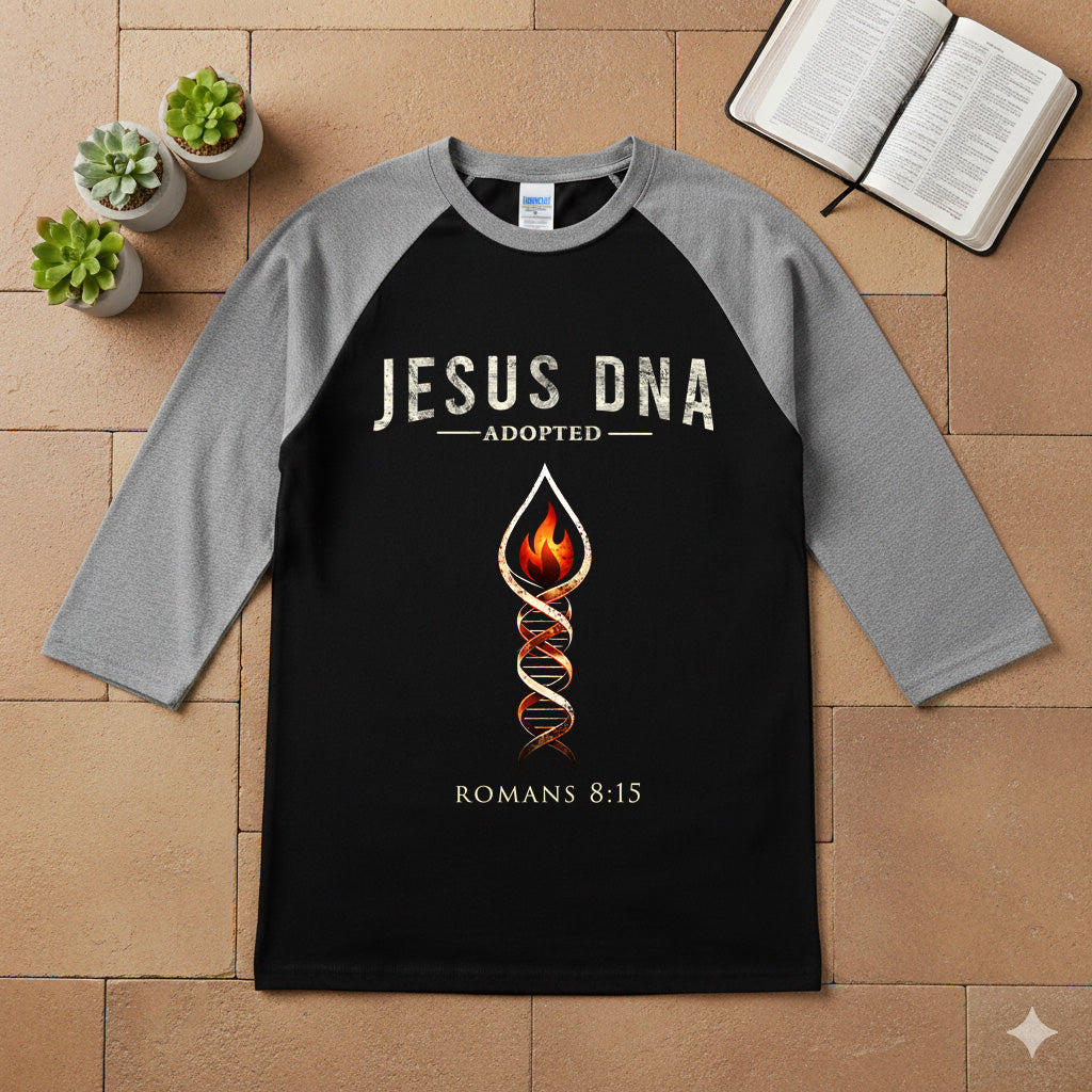 Jesus DNA Raglan 3/4 Sleeve Baseball Tee | Christian Graphic Shirt
