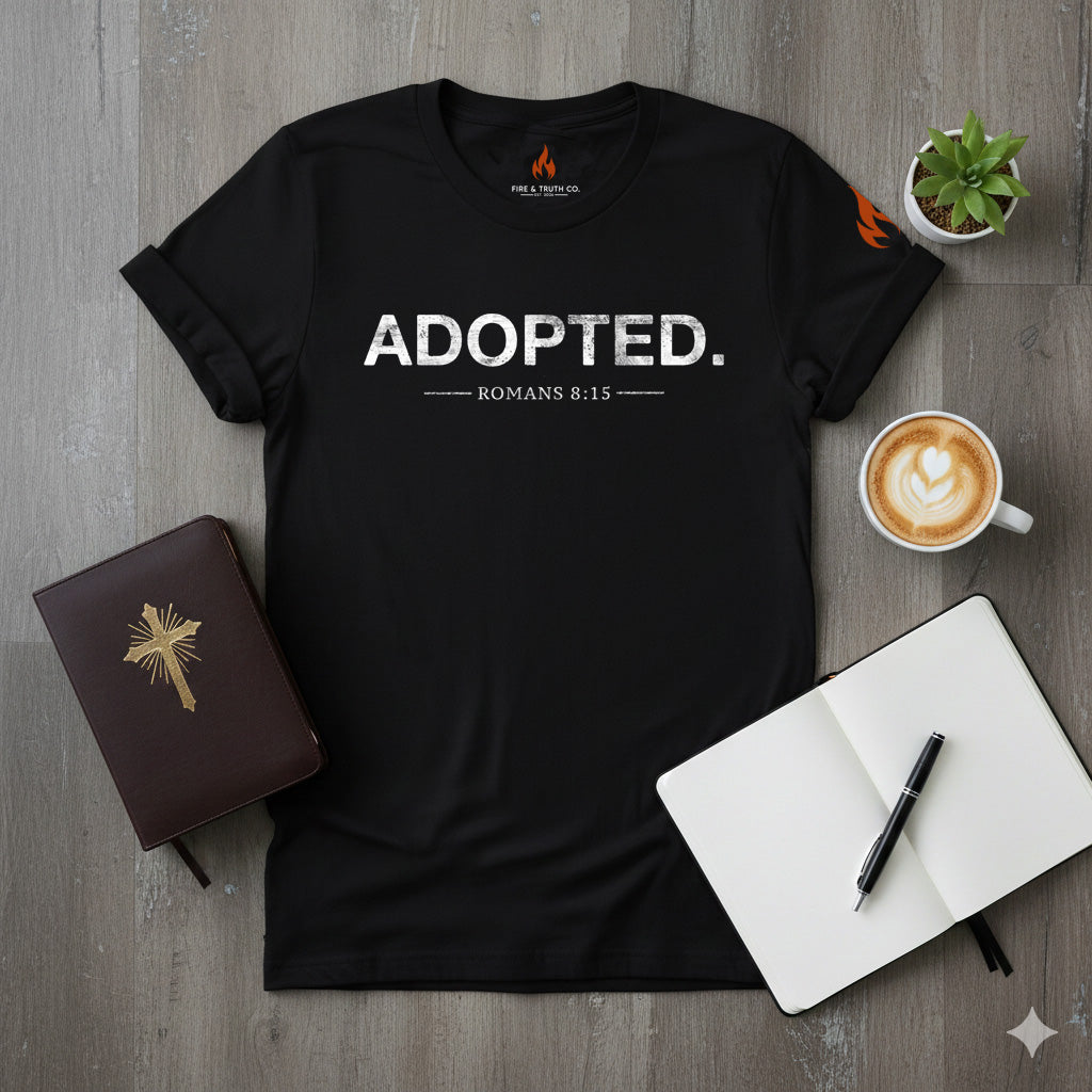 ADOPTED. Romans 8:15 Christian T-Shirt | Fire + Truth Co Witness-Wear