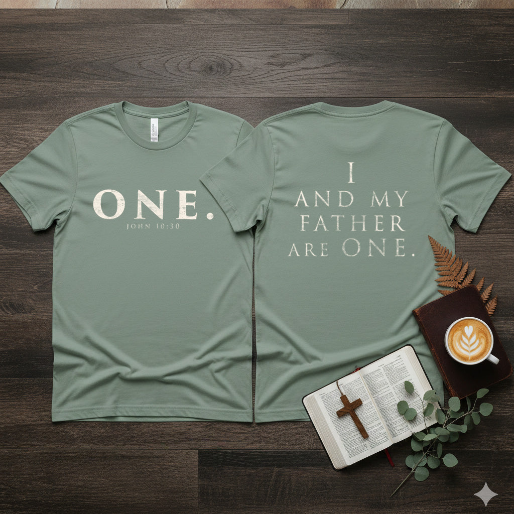 ONE. John 10:30 Foundation Tee--(Double-Sided Design)