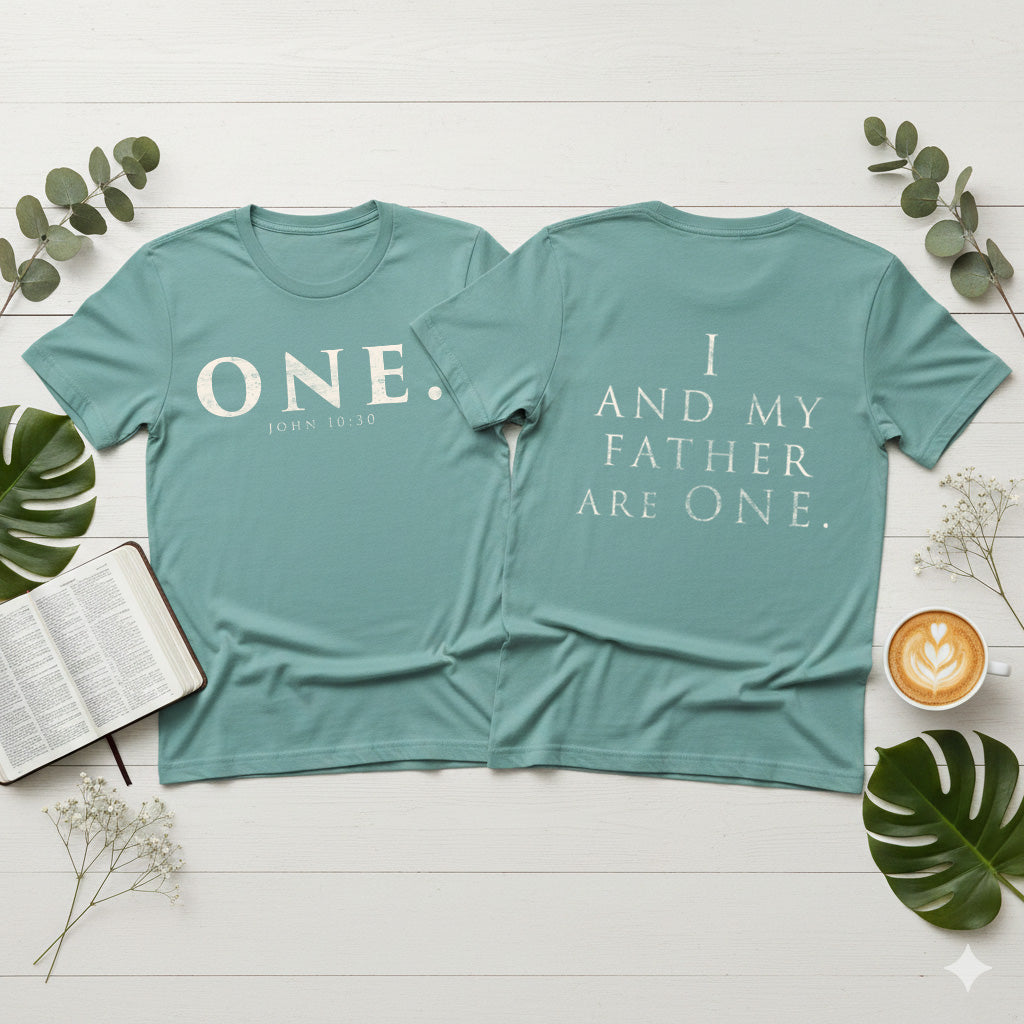 ONE. John 10:30 Foundation Tee--(Double-Sided Design)