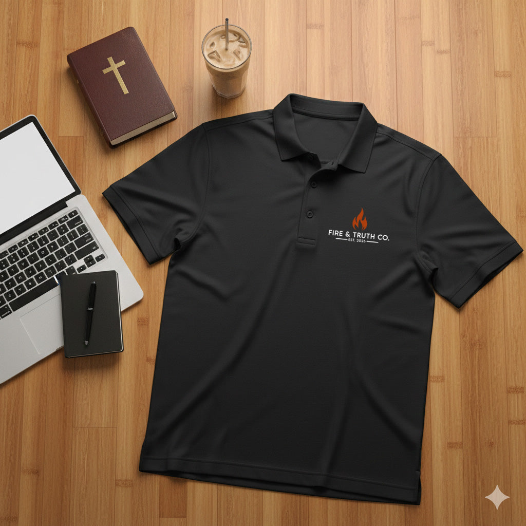 Fire + Truth Unisex Polo (Black) | Sport-Tek Christian Apparel (Men's Sport Polo Shirt)