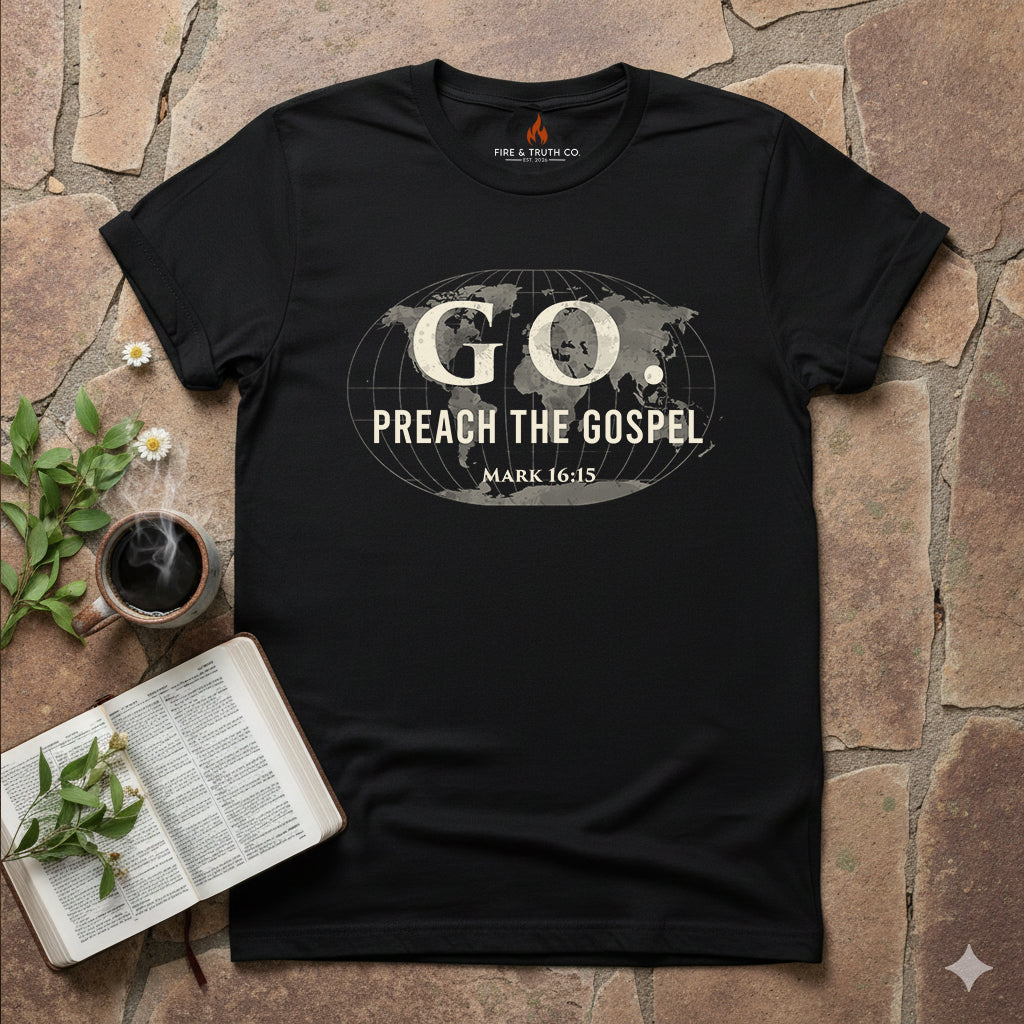 GO. Mark 16:15 “Preach the Gospel” Christian T-Shirt | Gildan 65000
