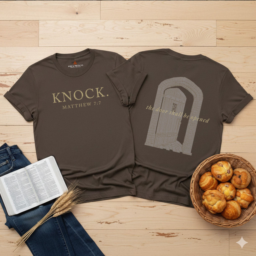 KNOCK.--Matthew 7:7 Unisex Jersey Short Sleeve Tee (The Path Collection)