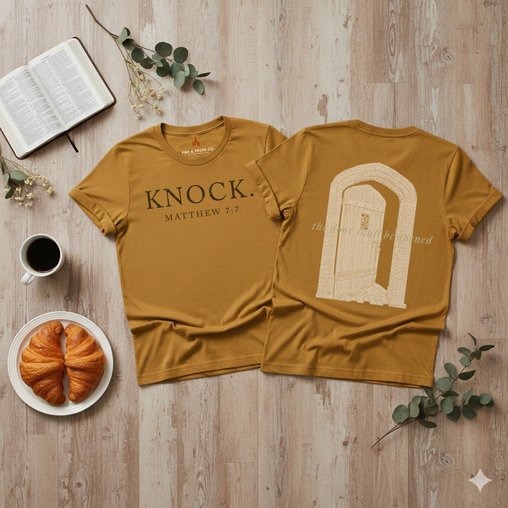 KNOCK.--Matthew 7:7 Unisex Jersey Short Sleeve Tee (The Path Collection)