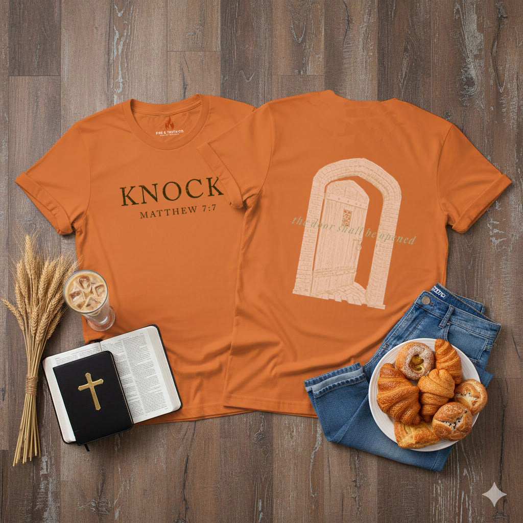 KNOCK.--Matthew 7:7 Unisex Jersey Short Sleeve Tee (The Path Collection)