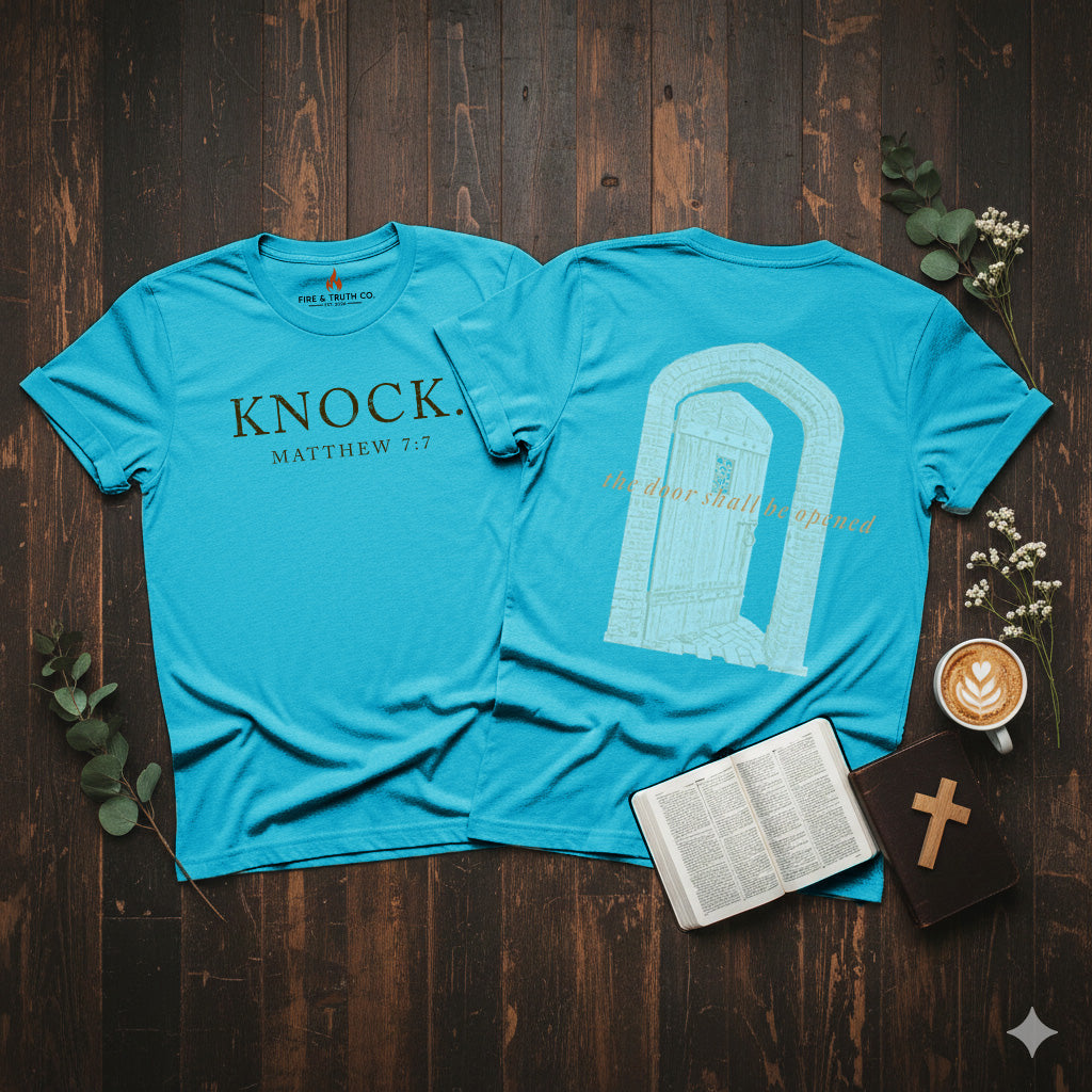 KNOCK.--Matthew 7:7 Unisex Jersey Short Sleeve Tee (The Path Collection)
