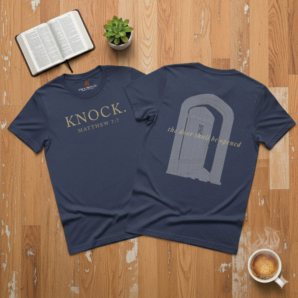 KNOCK.--Matthew 7:7 Unisex Jersey Short Sleeve Tee (The Path Collection)