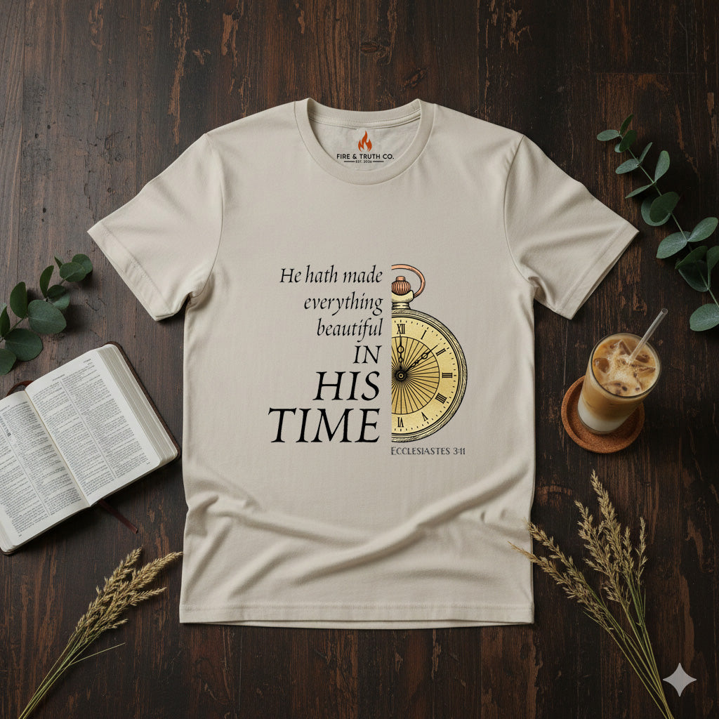 In His Time Christian T-Shirt – Ecclesiastes 3:11 | Fire & Truth Co. (Gildan 65000)