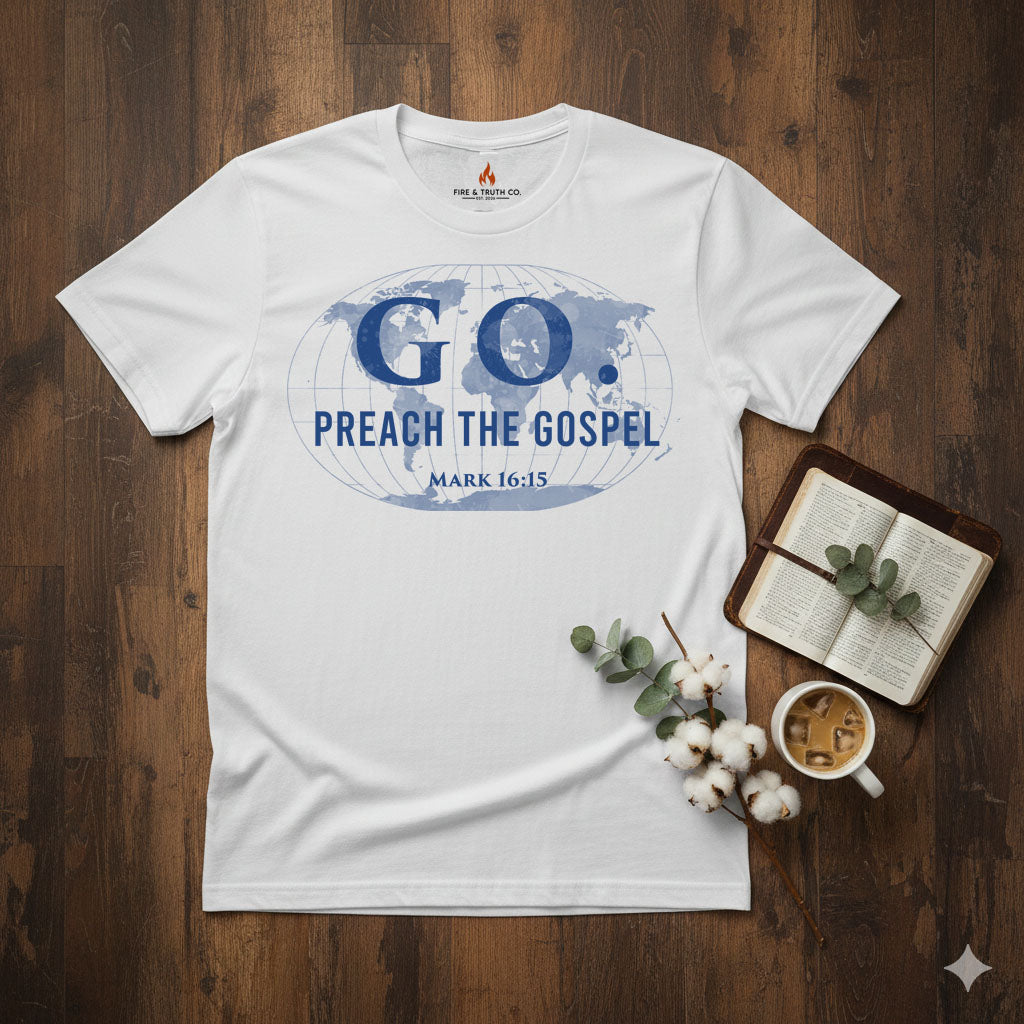 GO. Mark 16:15 “Preach the Gospel” Christian T-Shirt | Gildan 65000