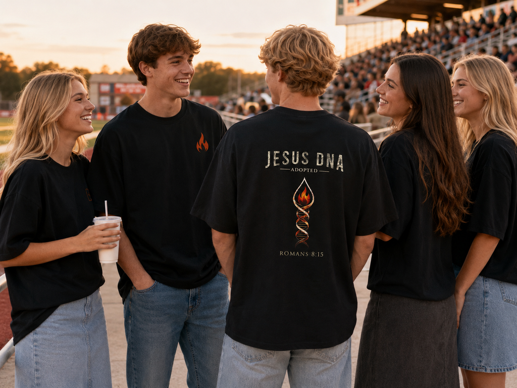 Jesus DNA Oversized Boxy Tee – Adopted | Romans 8:15 | Witness Wear by Fire & Truth Co.