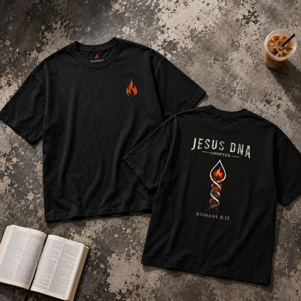 Jesus DNA Oversized Boxy Tee – Adopted | Romans 8:15 | Witness Wear by Fire & Truth Co.