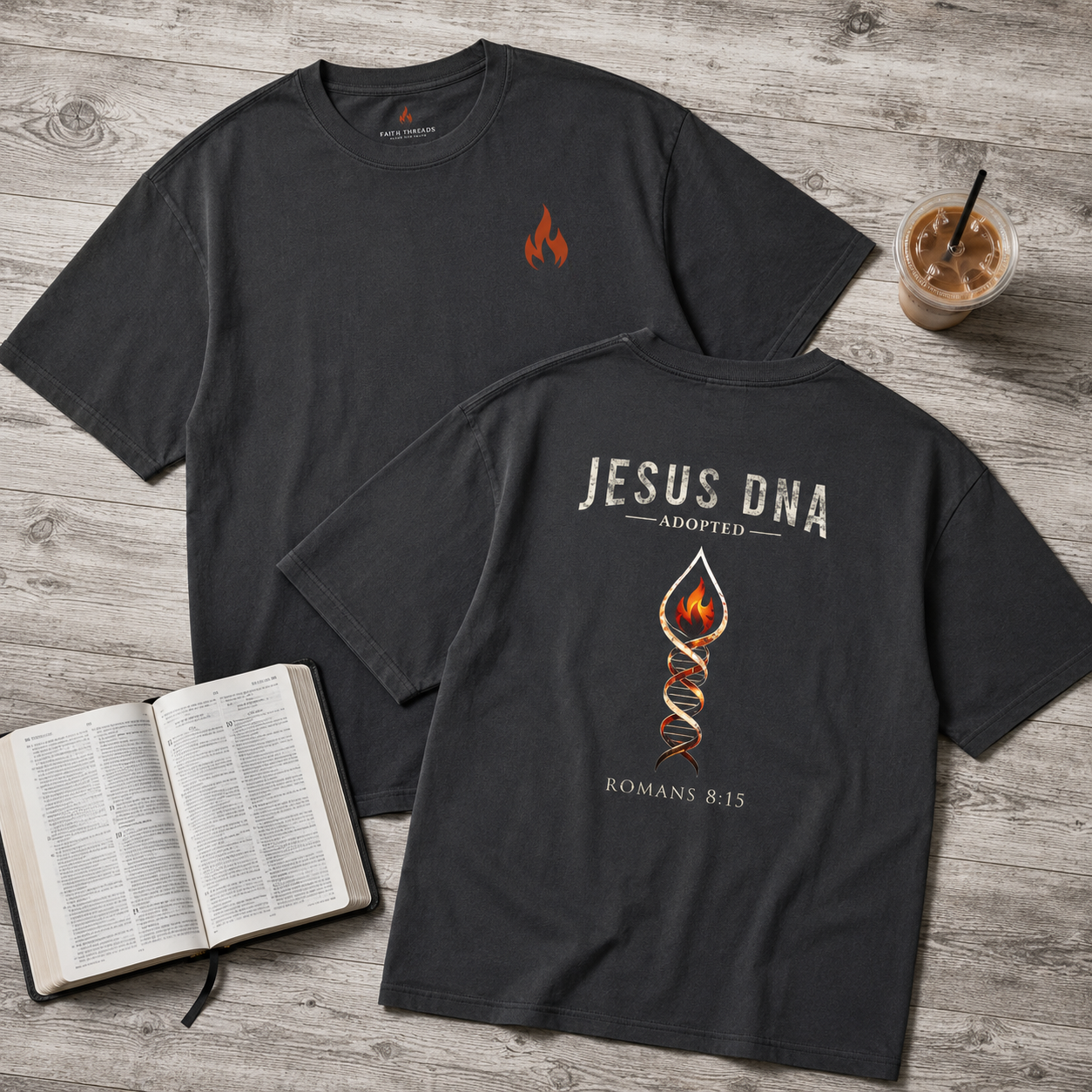 Jesus DNA Oversized Boxy Tee – Adopted | Romans 8:15 | Witness Wear by Fire & Truth Co.