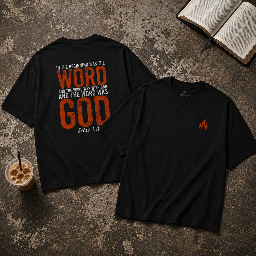 John 1:1 Oversized Boxy Tee – In the Beginning Was the Word | Refiner’s Fire Collection