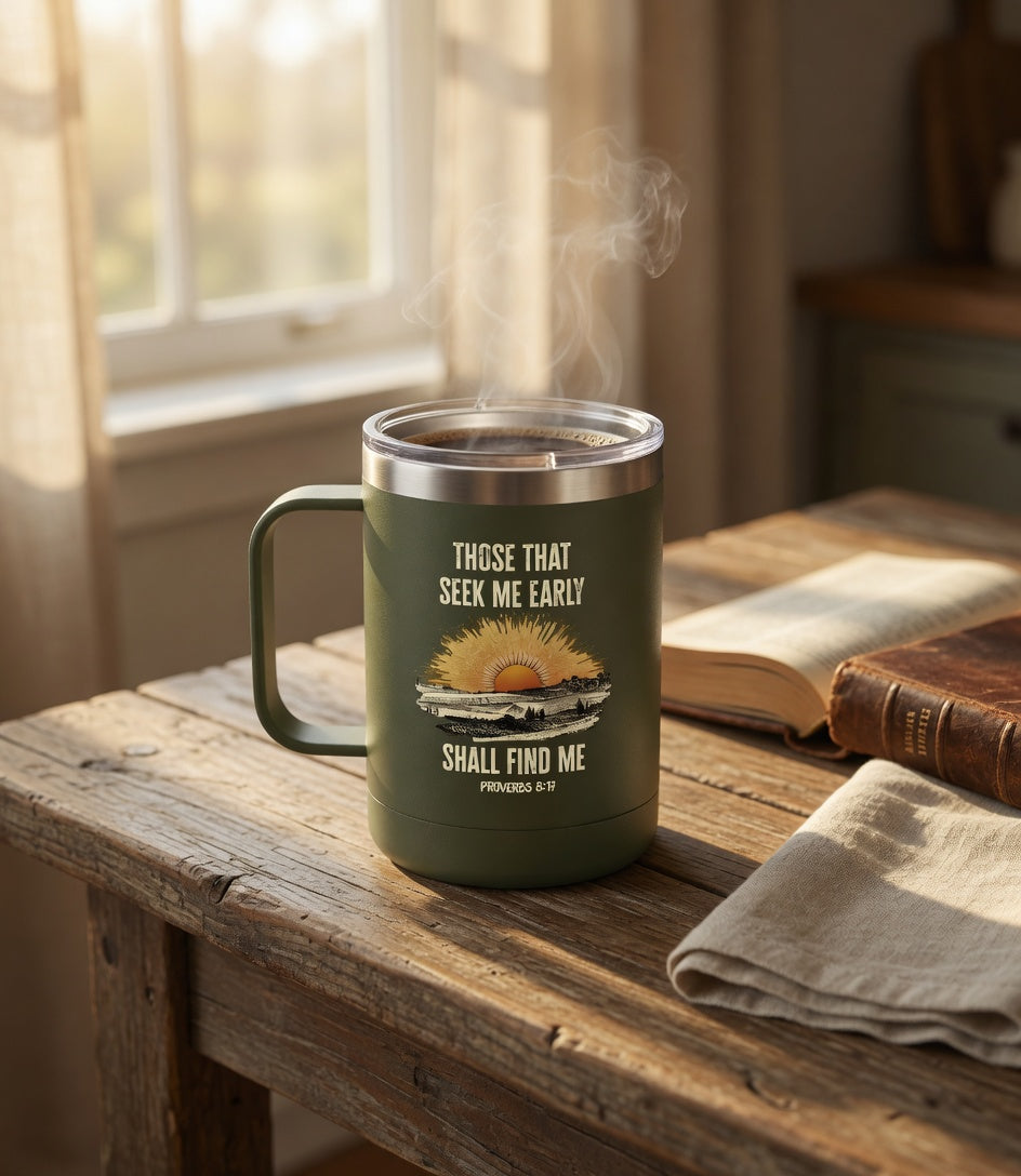"Seek Me Early" Coffee Mug Tumbler, 15oz | Proverbs 8:17