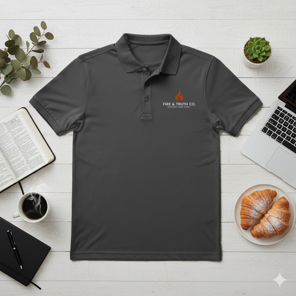 Fire + Truth Unisex Polo (Black) | Sport-Tek Christian Apparel (Men's Sport Polo Shirt)